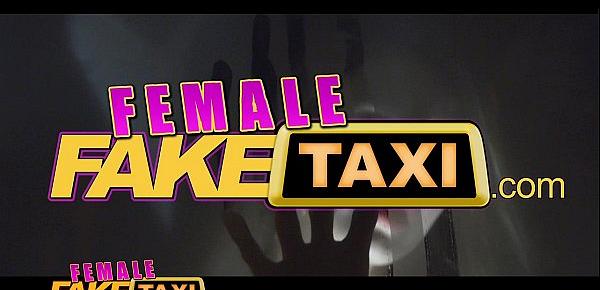  Female Fake Taxi Drivers dildo results in squirting lesbian orgasms in taxi